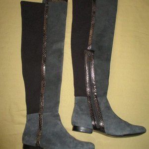 Vince Camuto-Grey suede and lizard trim over the knee boots.